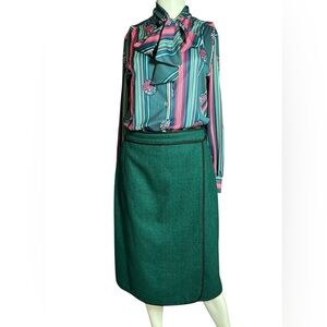 Vintage‎ Italian Made Green/Black Lined Wool Skirt, Size 42/46